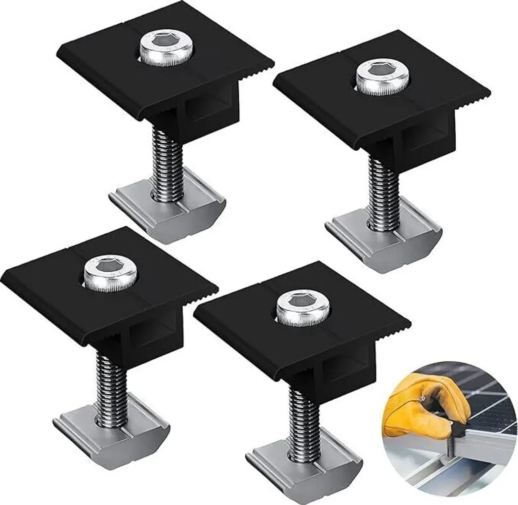 Gliese - 4× Mittelklemmen 30 mm – T-förmige Solarmodul-Halterungen aus Aluminium Gliese - 4× Mittelklemmen 30 mm – T-förmige Solarmodul-Halterungen aus Aluminium